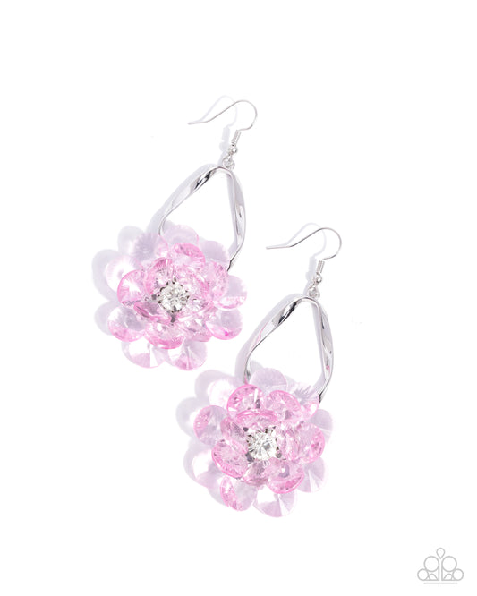 Have It All - Pink Crystal Flower Fishhook Earrings - Paparazzi Accessories