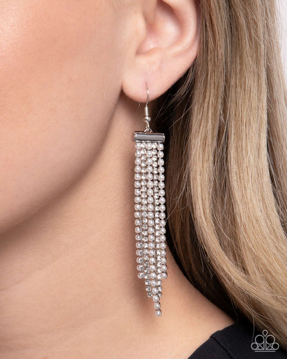 Tapered Team - White Rhinestone & Pearl Fishhook Earrings - Paparazzi Accessories