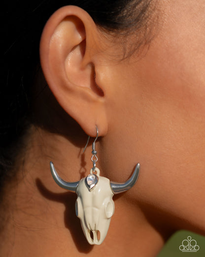 Southwestern Skull - White Longhorn Fishhook Earrings - Convention Exclusive 2024 - Paparazzi Accessories