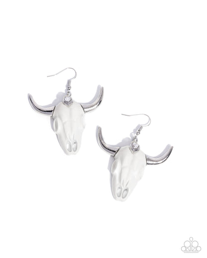 Southwestern Skull - White Longhorn Fishhook Earrings - Convention Exclusive 2024 - Paparazzi Accessories