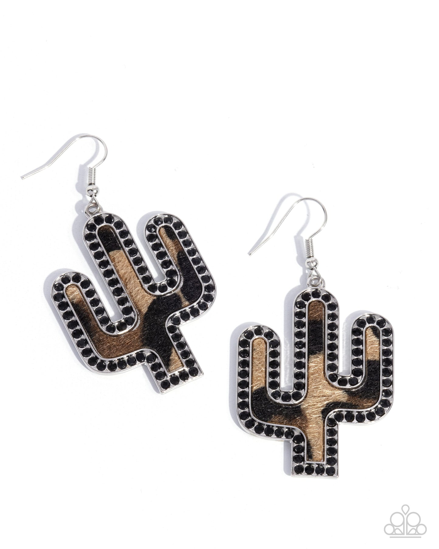 Western Worth - Black Rhinestone Cow-Print Cactus Earrings - Paparazzi Accessories