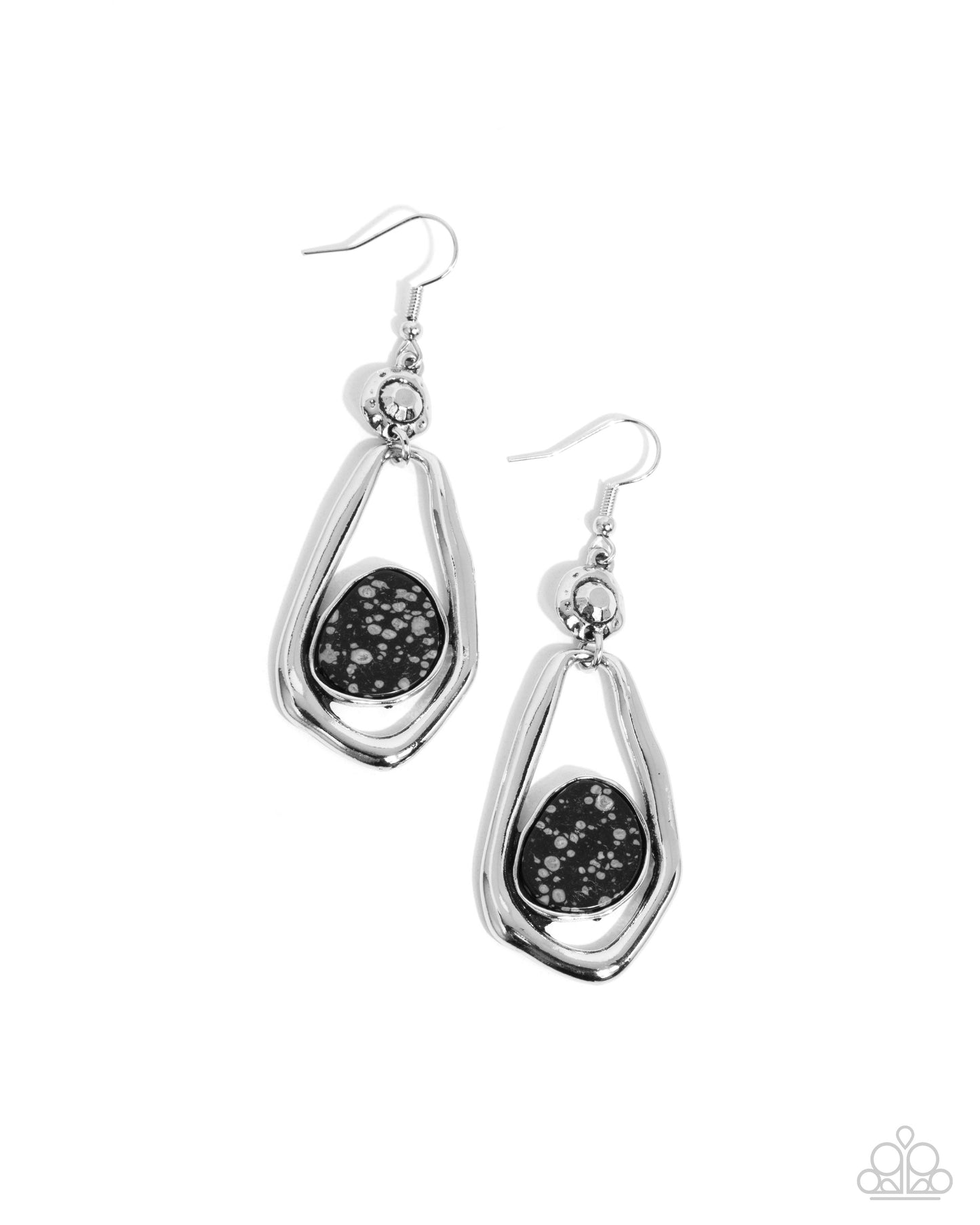 Scouting Spirals - Black Spotted Stone Silver Fishhook Earrings - Paparazzi Accessories