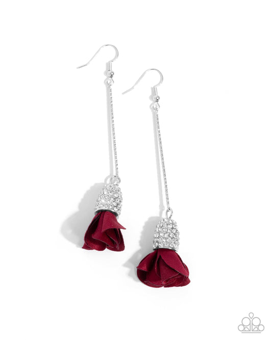 Drop Dead Dazzle - Red Fabric Petal Fishhook Earrings - Paparazzi Accessories