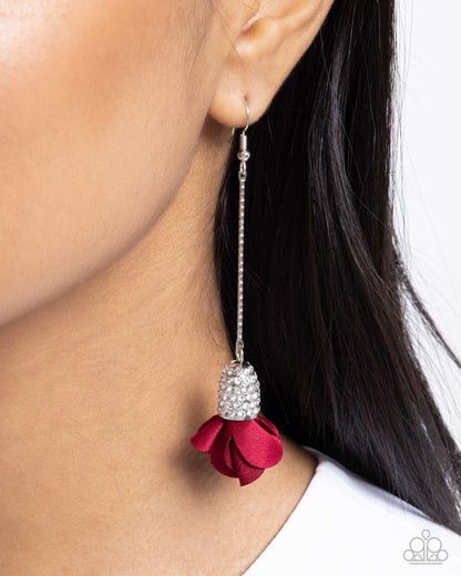 Drop Dead Dazzle - Red Fabric Petal Fishhook Earrings - Paparazzi Accessories