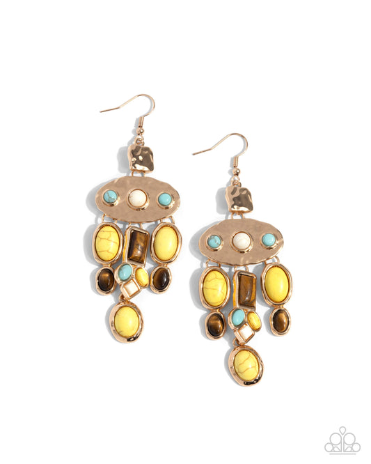 Inspired Interval - Yellow Stone Gold Fishhook Earrings - Paparazzi Accessories