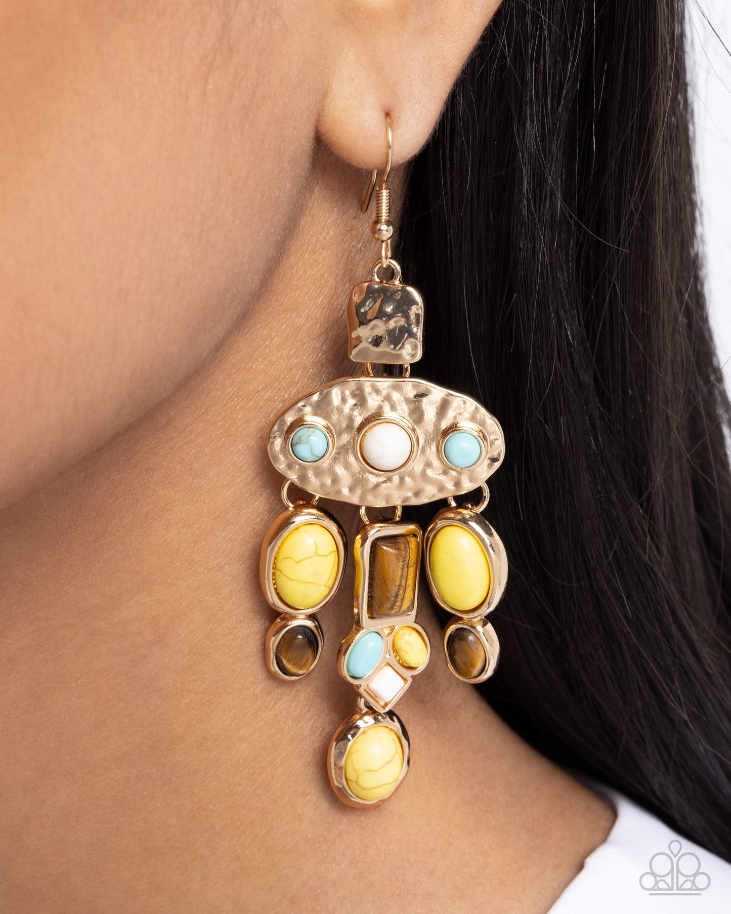Inspired Interval - Yellow Stone Gold Fishhook Earrings - Paparazzi Accessories