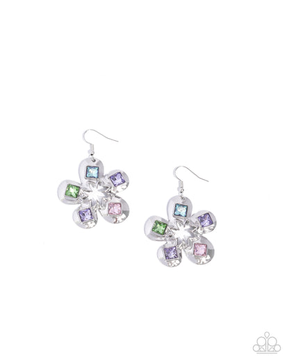 Circus Conservatory - Purple Rhinestone Silver Flower Fishhook Earrings - Paparazzi Accessories