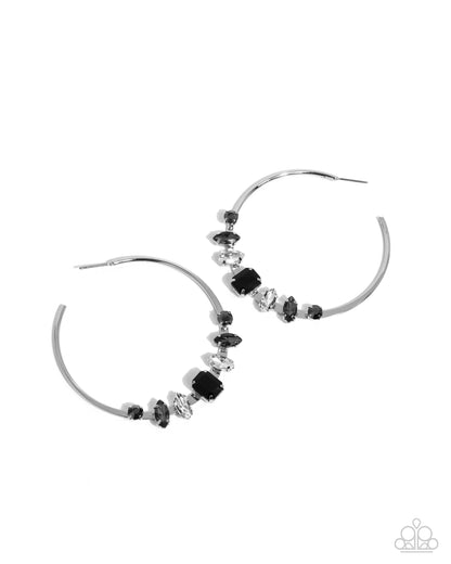 Modular Musings - Black Rhinestone Hoop Earrings - Paparazzi Accessories