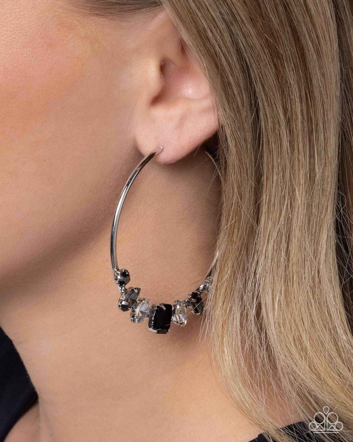 Modular Musings - Black Rhinestone Hoop Earrings - Paparazzi Accessories