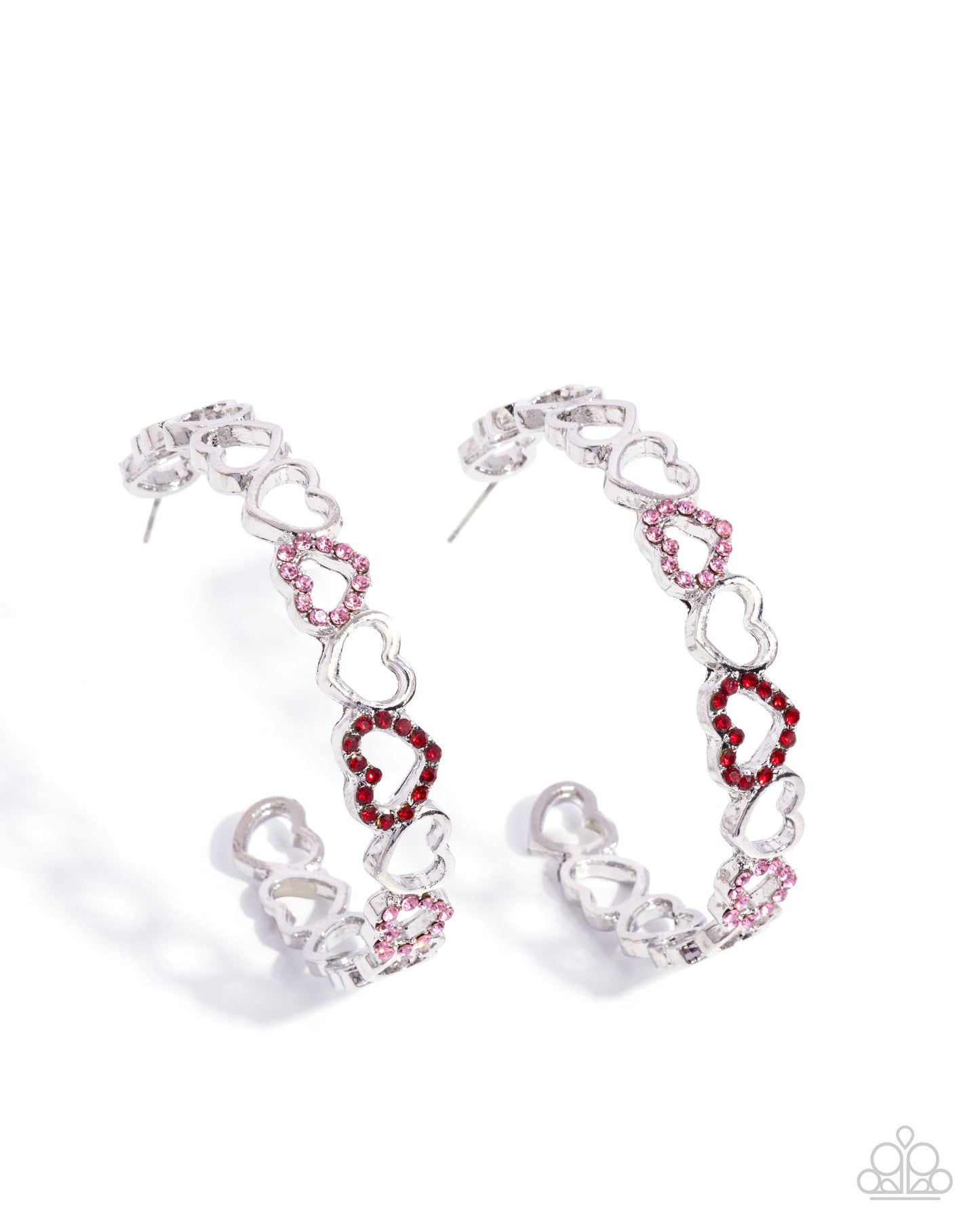 Happier Than Ever - Multi Rhinestone Silver Hearts Hoop Earrings - Paparazzi Accessories