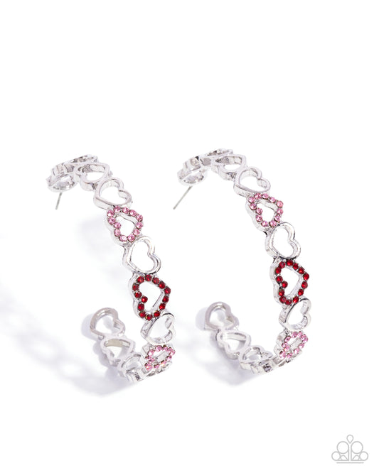 Happier Than Ever - Multi Rhinestone Silver Hearts Hoop Earrings - Paparazzi Accessories