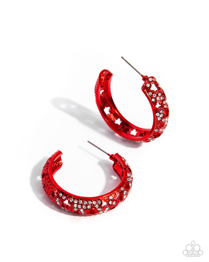 Stellar Significance - Red Dipped Metal Star Cutout Hoop Earrings - Paparazzi Accessories
