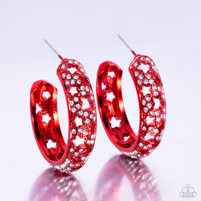 Stellar Significance - Red Dipped Metal Star Cutout Hoop Earrings - Paparazzi Accessories