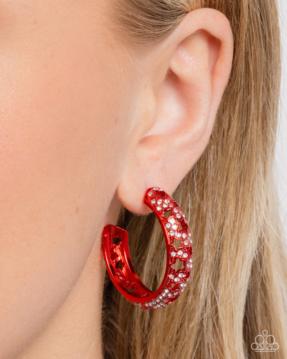 Stellar Significance - Red Dipped Metal Star Cutout Hoop Earrings - Paparazzi Accessories