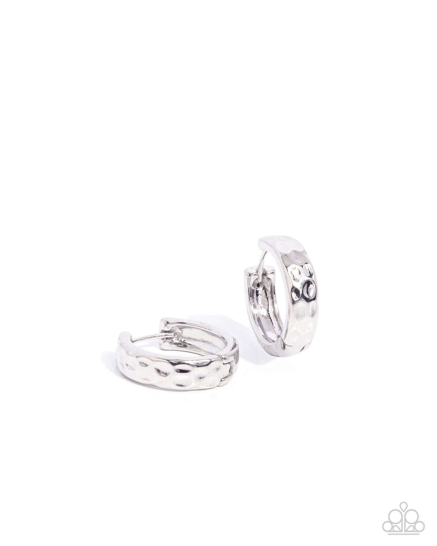 Hammered Hyperaware - Silver Hinge Hoop Earrings-  Paparazzi Accessories