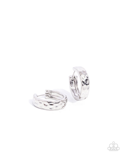 Hammered Hyperaware - Silver Hinge Hoop Earrings-  Paparazzi Accessories