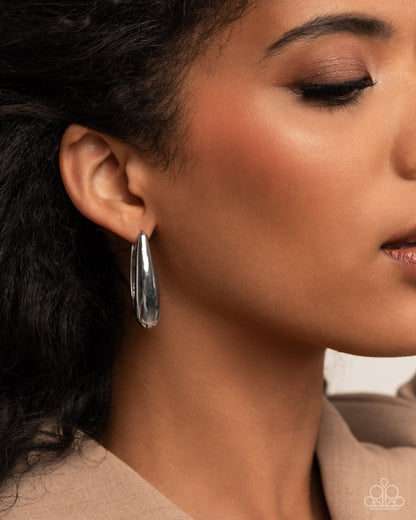 Eloquent Estate - Silver Hinge Hoop Earrings - Paparazzi Accessories