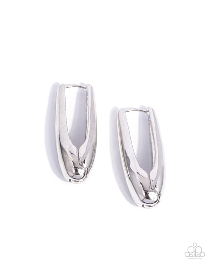 Eloquent Estate - Silver Hinge Hoop Earrings - Paparazzi Accessories