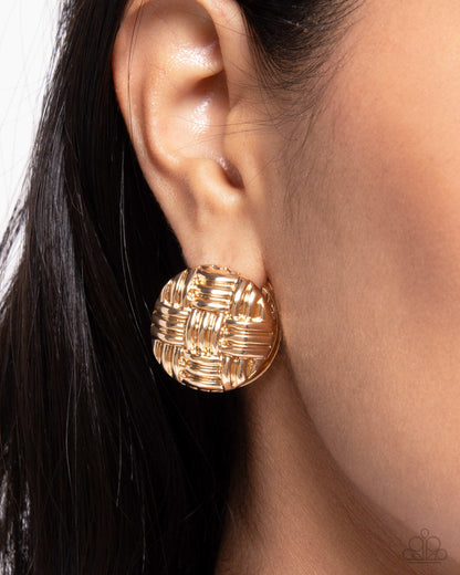 Woven Wisdom - Gold Hinge Earrings - Paparazzi Accessories