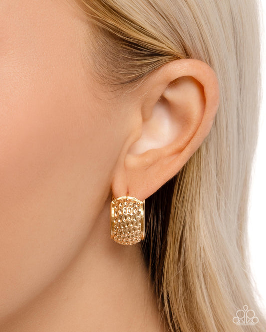 Hammered Heaven - Gold Hinge Hoop Earrings - Paparazzi Accessories
