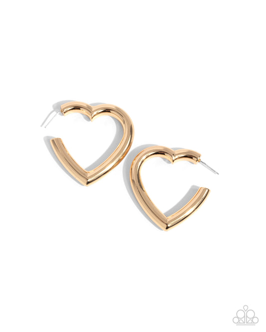 Local Attraction - Gold Heart Hoop Earrings - Paparazzi Accessories