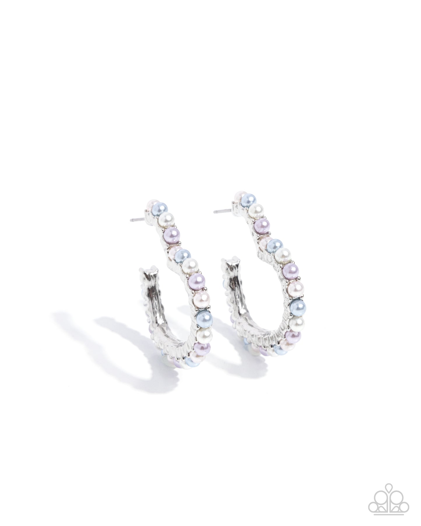 Vocally Vintage - Multi - White, Blue, & Purple Pearl Heart Hoop Earrings - Paparazzi Accessories