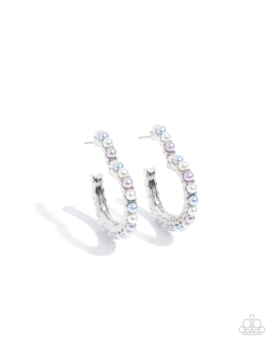 Vocally Vintage - Multi - White, Blue, & Purple Pearl Heart Hoop Earrings - Paparazzi Accessories