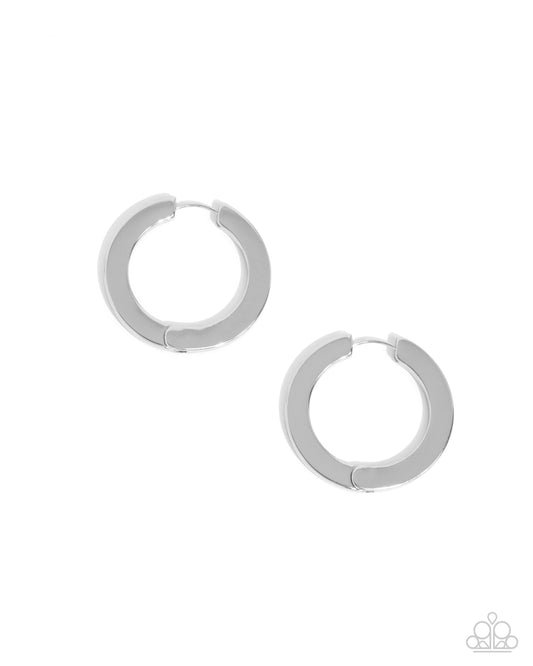Circling Chariot - Silver Hinge Hoop Earrings - Paparazzi Accessories