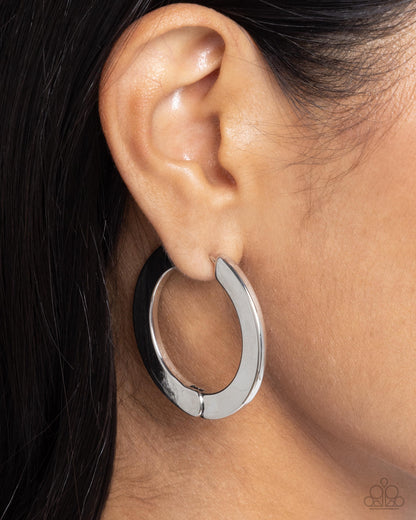 Circling Chariot - Silver Hinge Hoop Earrings - Paparazzi Accessories