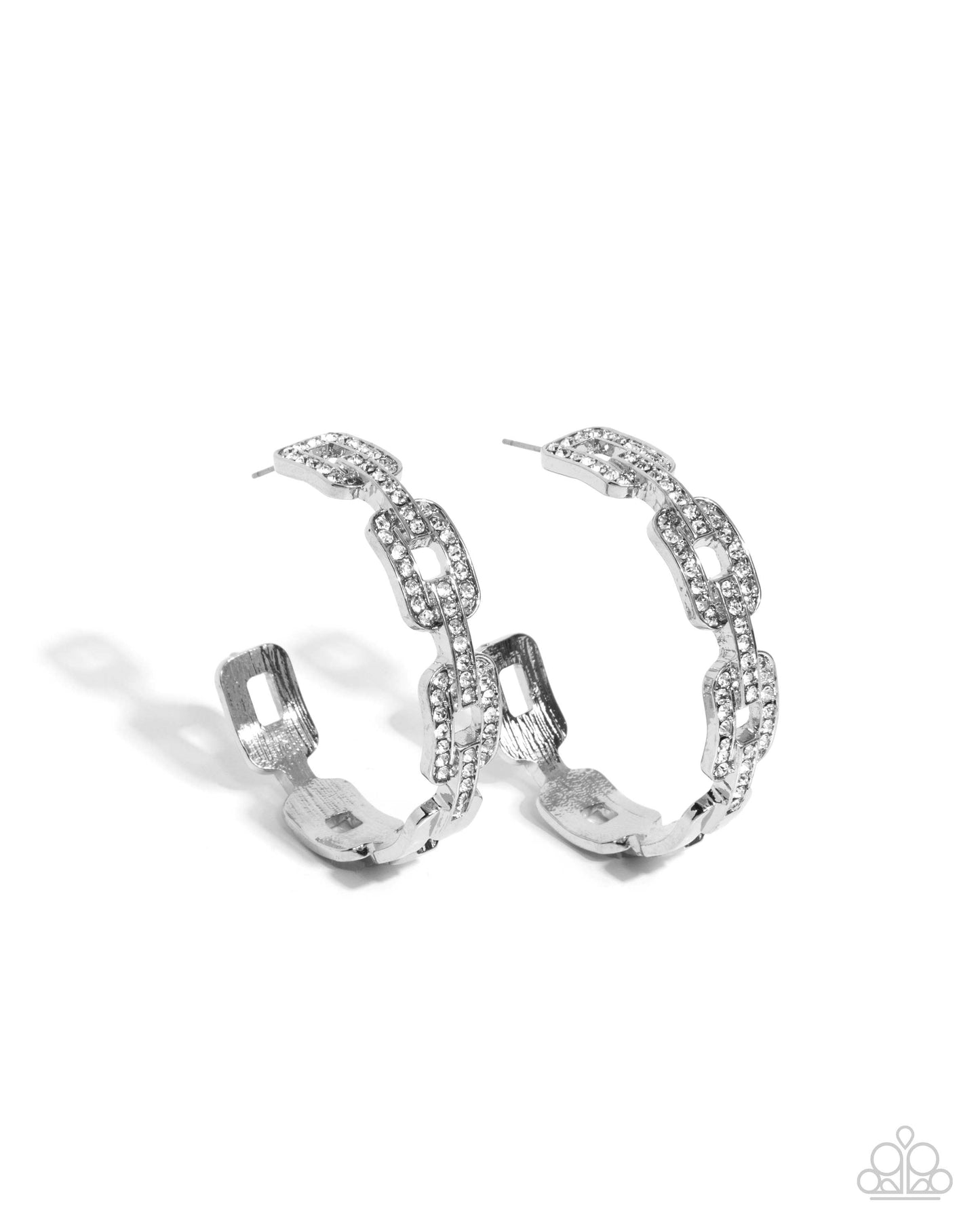 Downtown Decadence - White Rhinestone Chainlink Hoop Earrings - Paparazzi Accessories