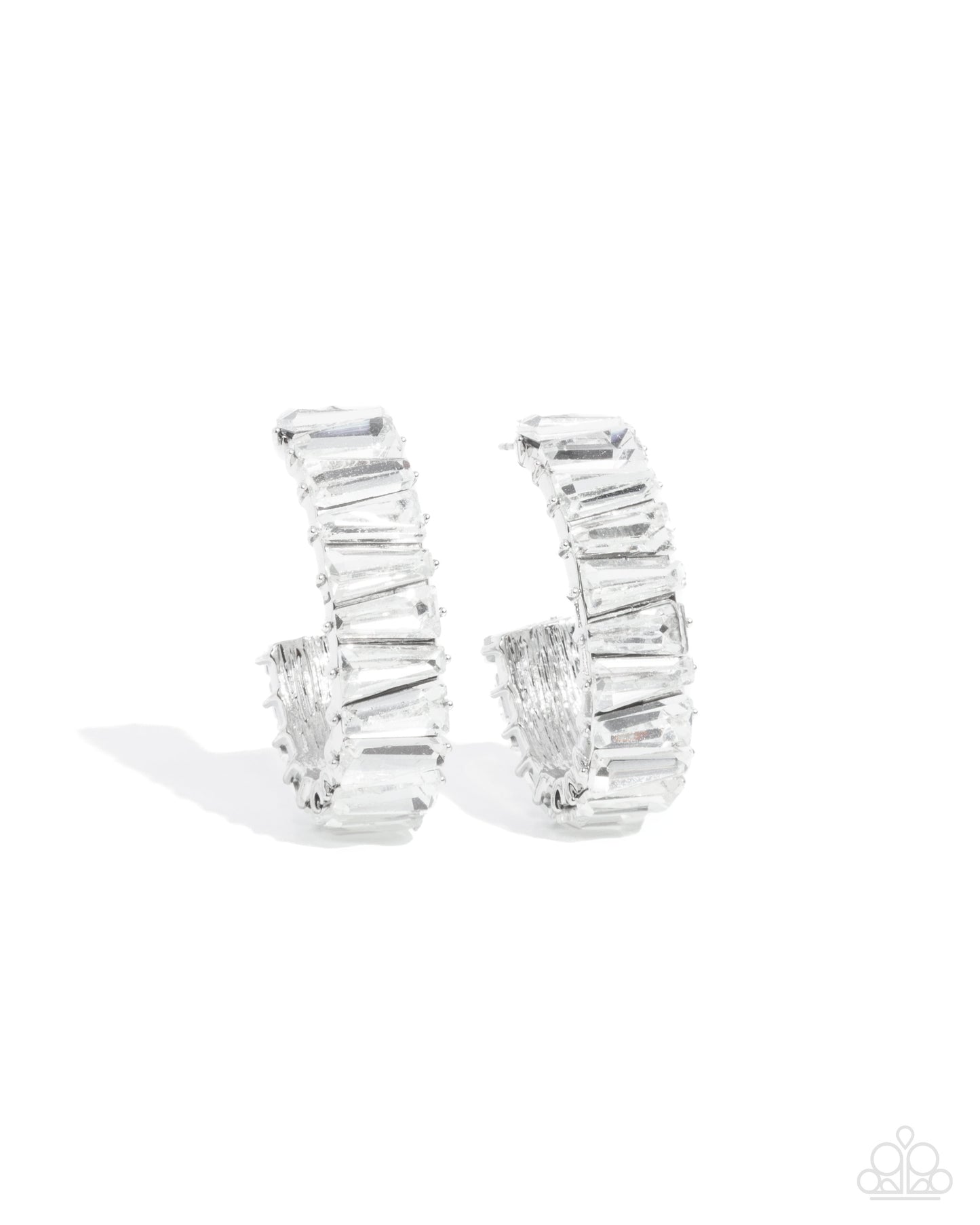 Permissible Pizzazz - White Rhinestone Silver Hoop Earrings - Paparazzi Accessories