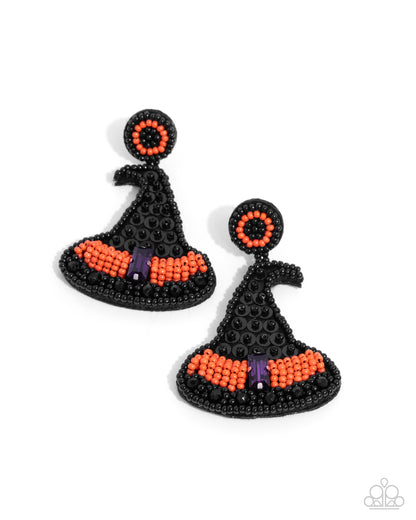 Witch Hunt - Black Seed Bead Witch's Hat Post Earrings - Paparazzi Accessories