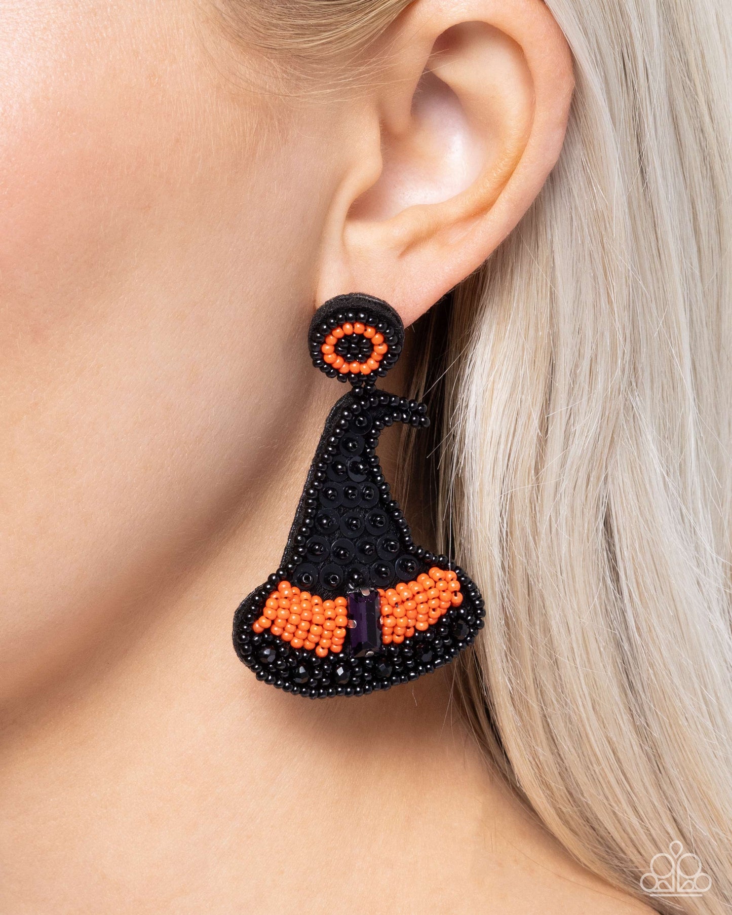 Witch Hunt - Black Seed Bead Witch's Hat Post Earrings - Paparazzi Accessories