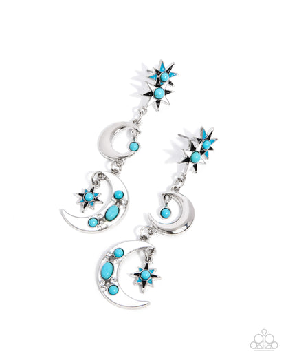 Stellar Serendipity - Blue Crackle Stone & Silver Moon & Star Post Earrings - Paparazzi Accessories