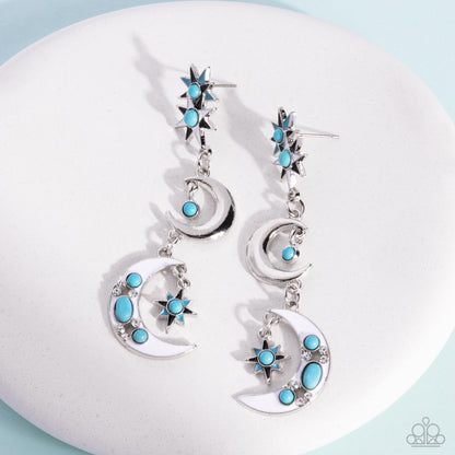 Stellar Serendipity - Blue Crackle Stone & Silver Moon & Star Post Earrings - Paparazzi Accessories