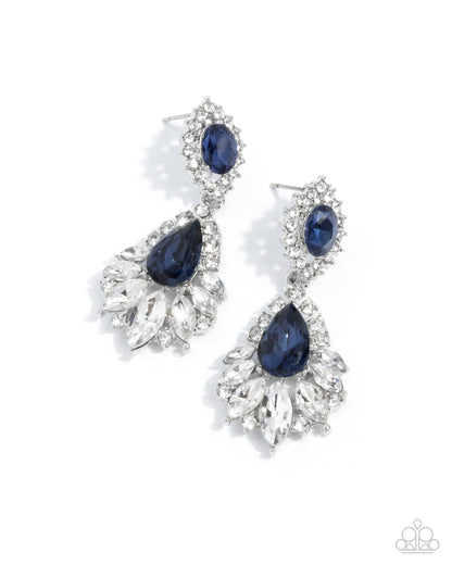Self-Composed - Blue Teardrop and White Rhinestone Silver Earrings - Paparazzi Accessories