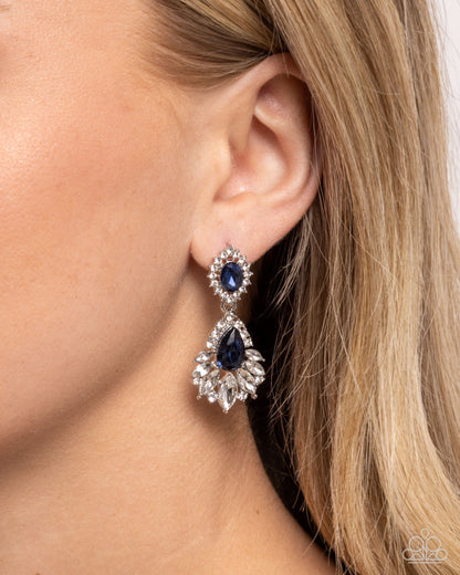 Self-Composed - Blue Teardrop and White Rhinestone Silver Earrings - Paparazzi Accessories