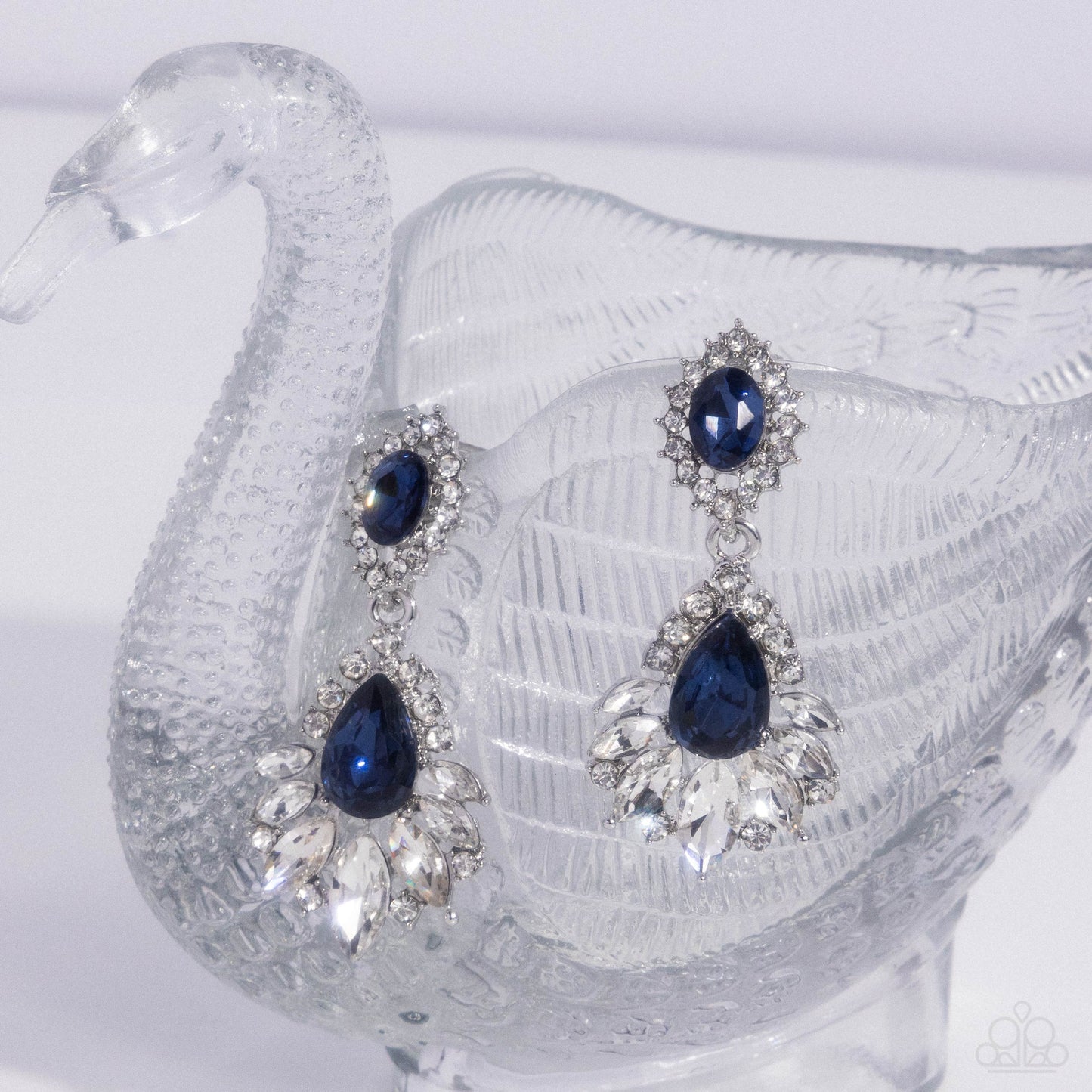 Self-Composed - Blue Teardrop and White Rhinestone Silver Earrings - Paparazzi Accessories