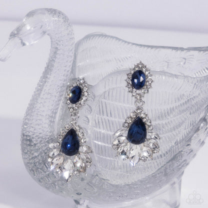 Self-Composed - Blue Teardrop and White Rhinestone Silver Earrings - Paparazzi Accessories