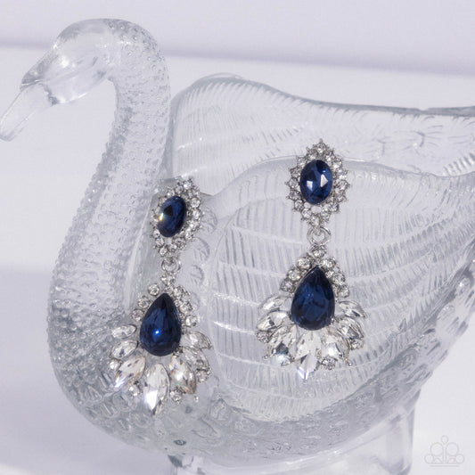 Self-Composed - Blue Teardrop and White Rhinestone Silver Earrings - Paparazzi Accessories