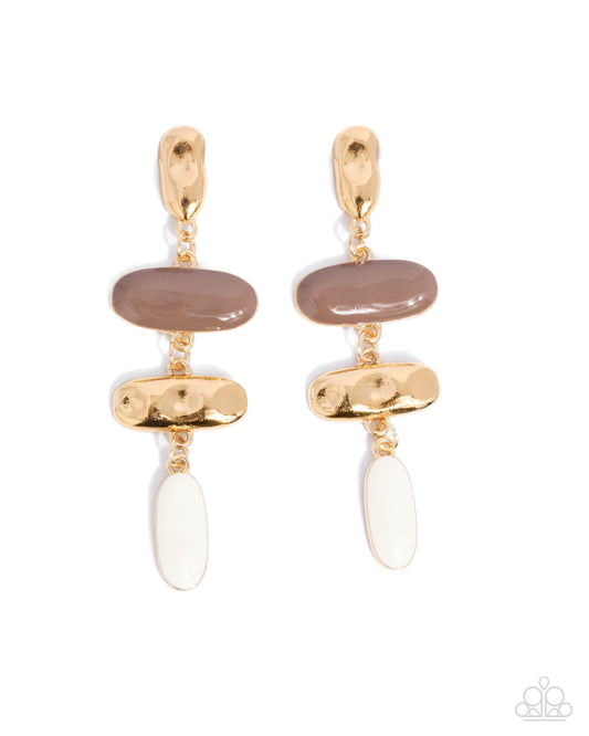 Secretive Shimmer - Brown Enamel Gold Post Earrings - Paparazzi Accessories