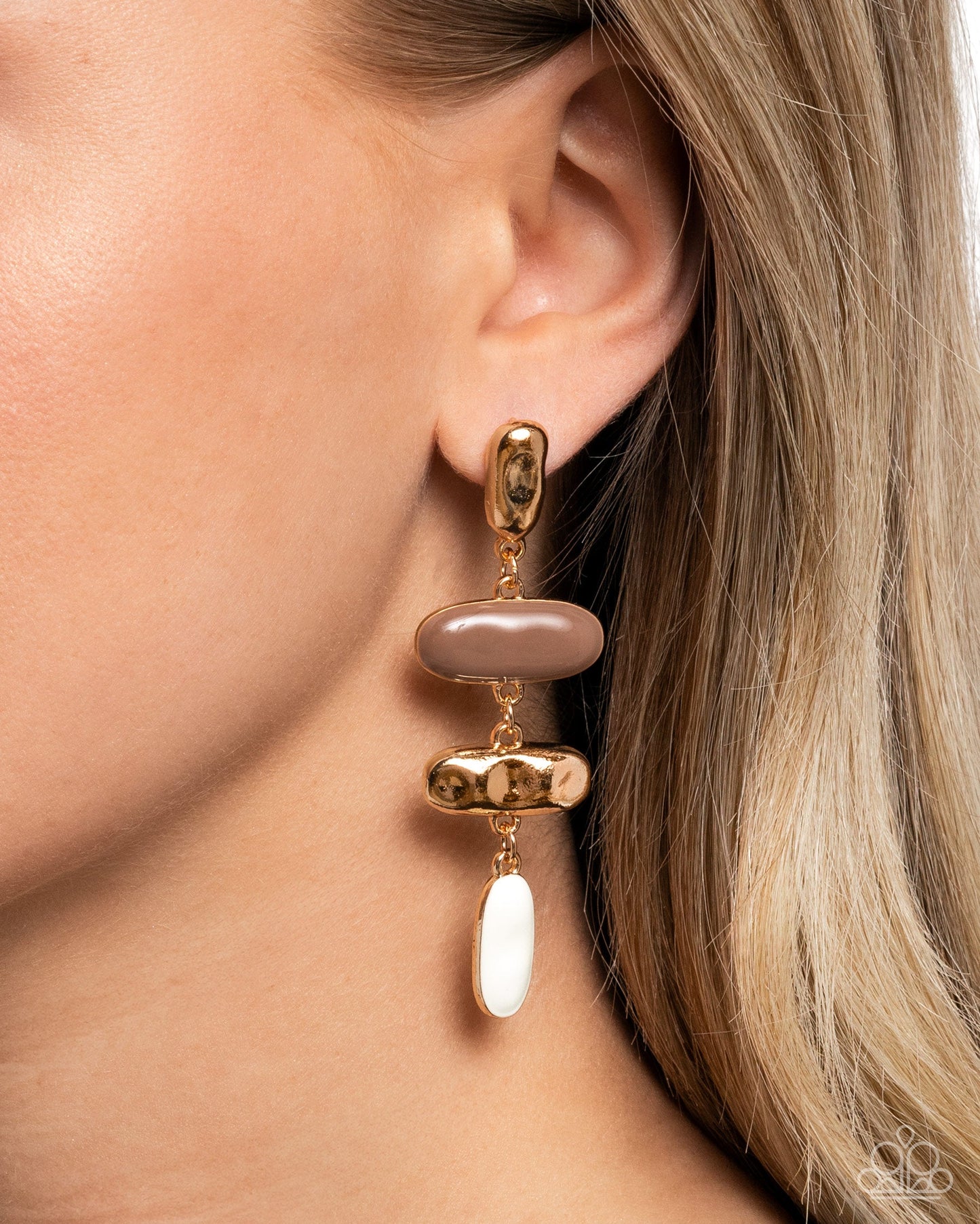 Secretive Shimmer - Brown Enamel Gold Post Earrings - Paparazzi Accessories