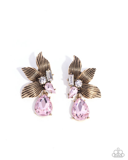 Showstopping Symphony - Pink Rhinestone Brass Post Earrings - Paparazzi Accessories