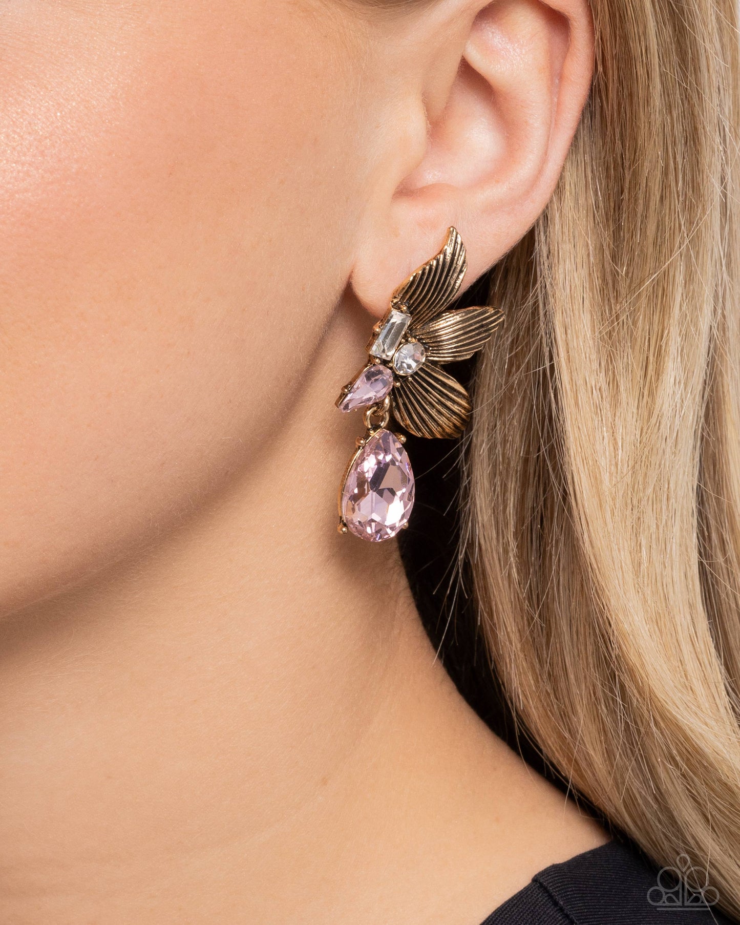 Showstopping Symphony - Pink Rhinestone Brass Post Earrings - Paparazzi Accessories