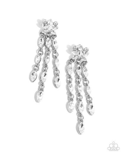 Lively Lure - White Rhinestone Silver Post Earrings - Paparazzi Accessories