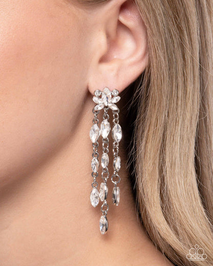 Lively Lure - White Rhinestone Silver Post Earrings - Paparazzi Accessories