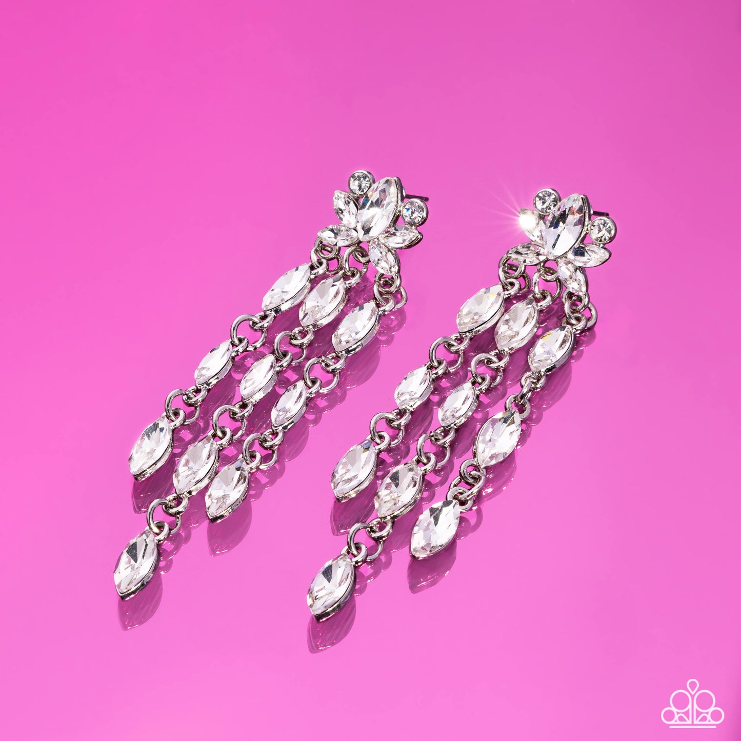 Lively Lure - White Rhinestone Silver Post Earrings - Paparazzi Accessories