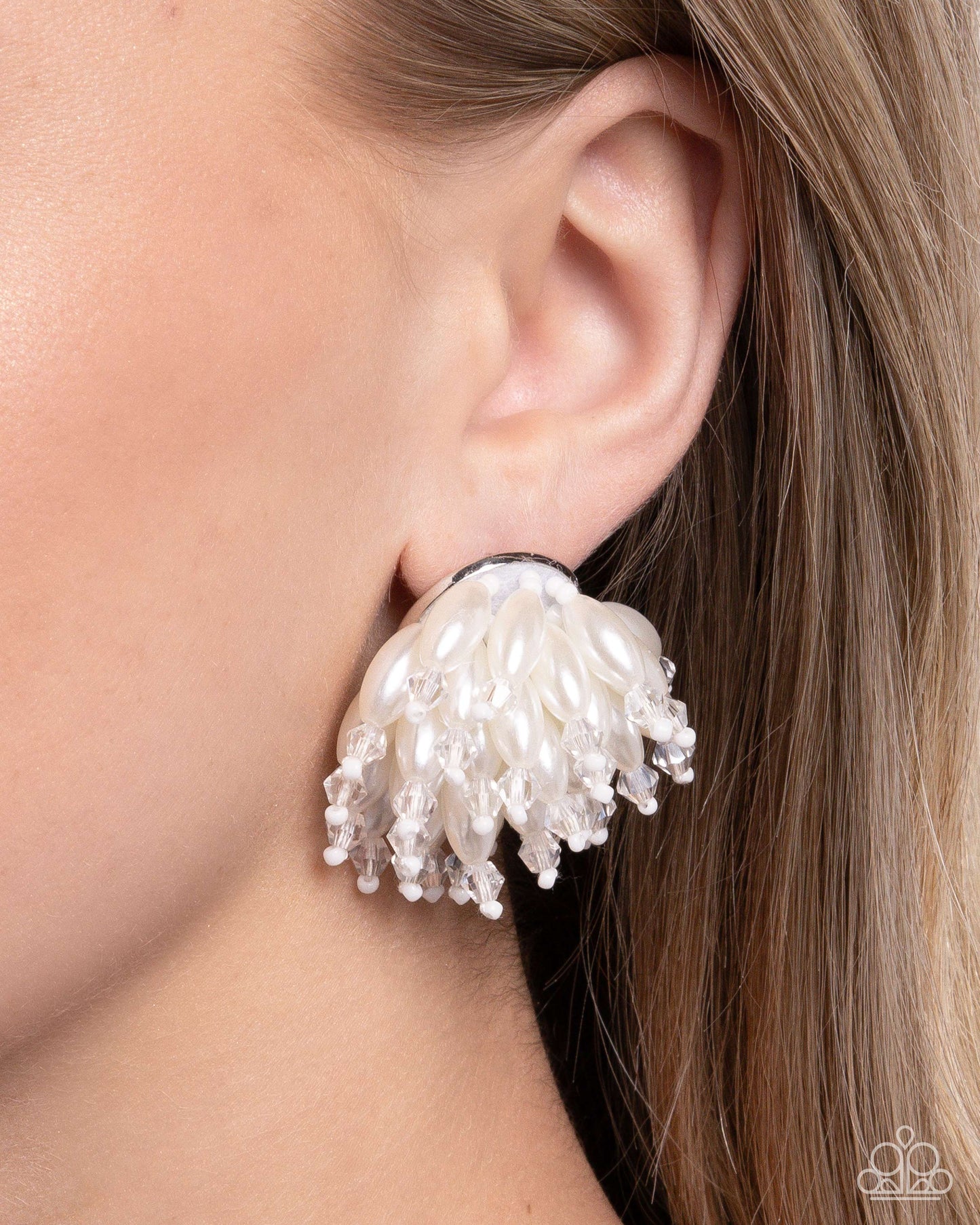 Sunset Shower - White Bead Post Earrings - Paparazzi Accessories