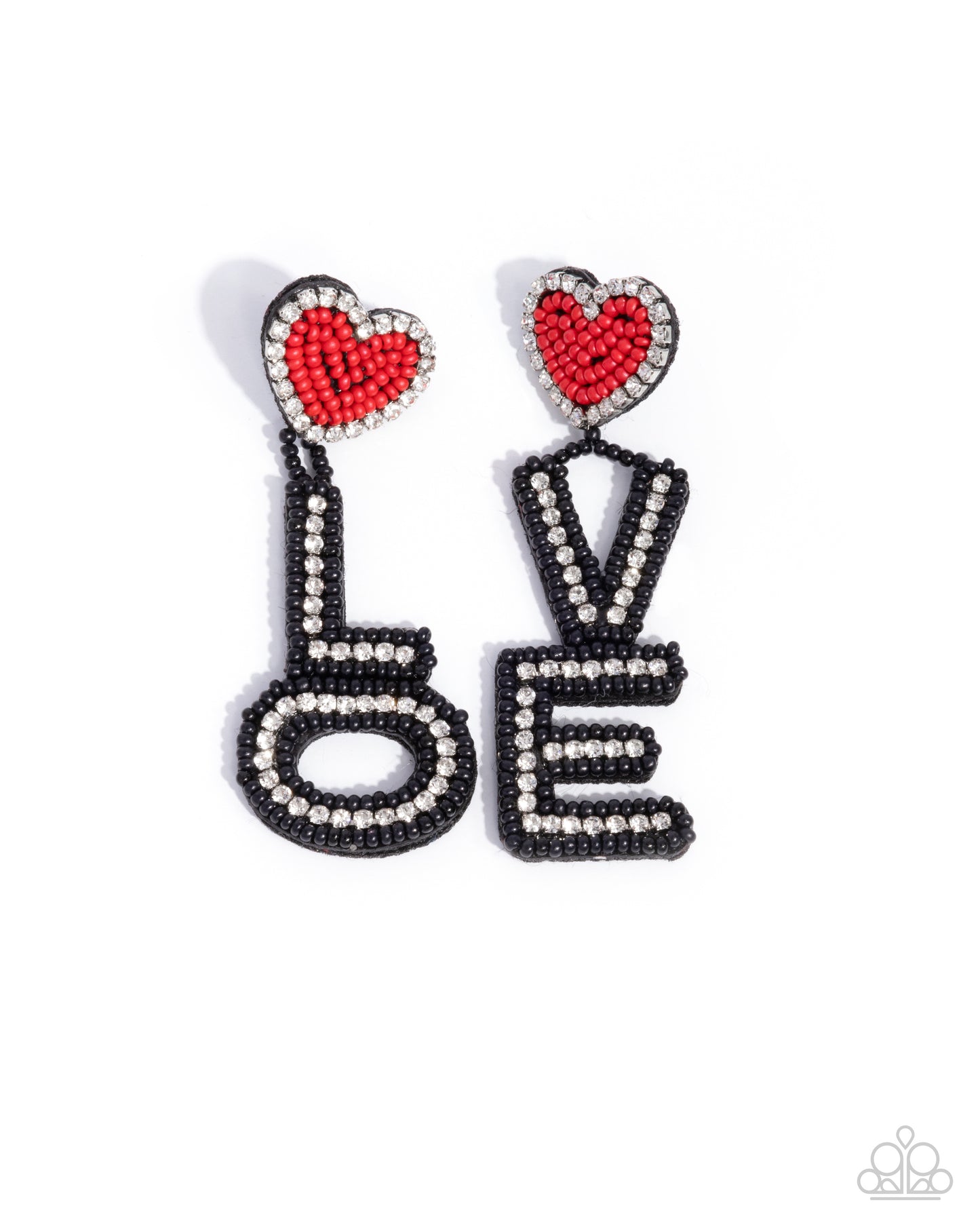 Visible Valentines - Black Seed Bead "LOVE" Post Earrings - Paparazzi Accessories