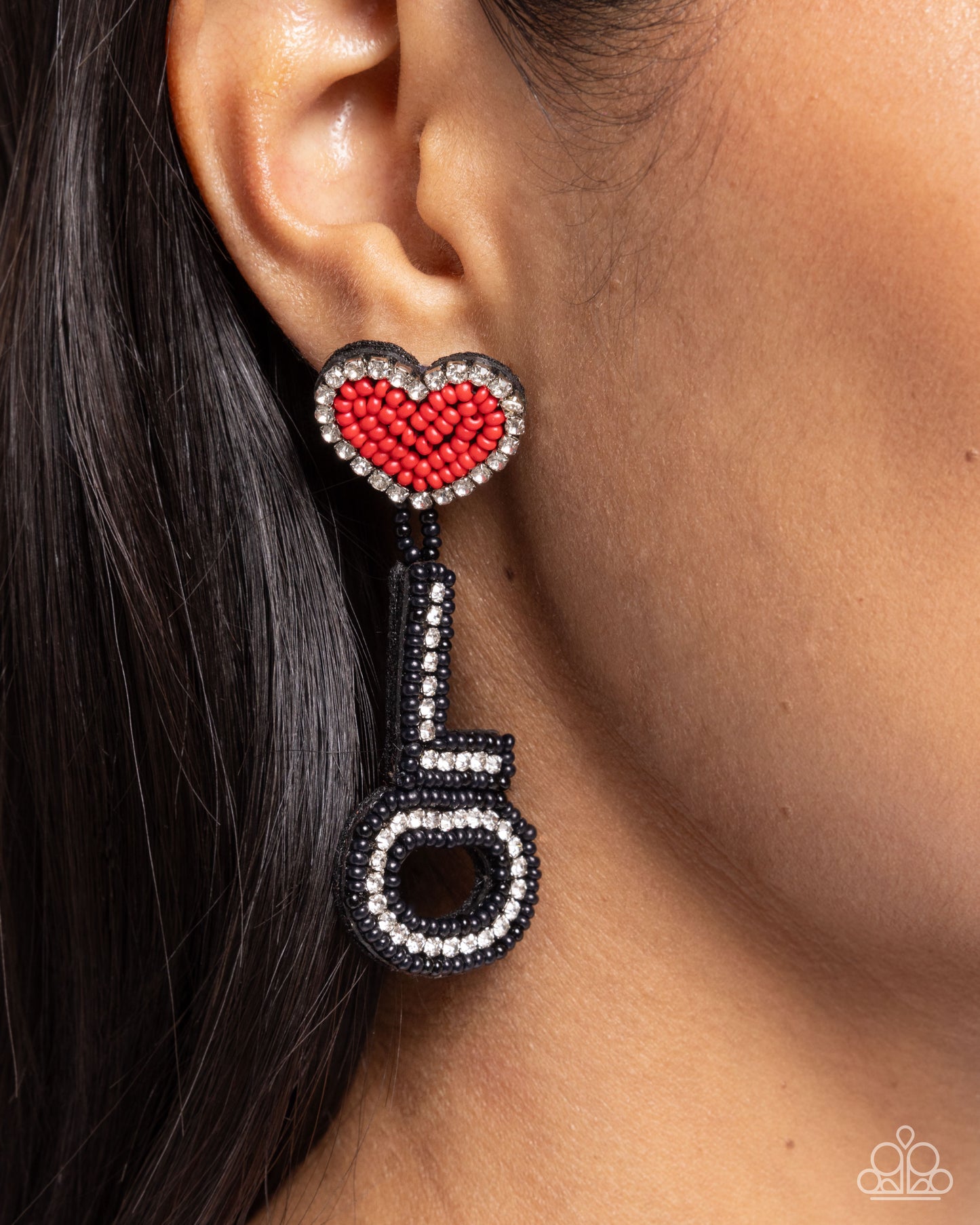 Visible Valentines - Black Seed Bead "LOVE" Post Earrings - Paparazzi Accessories
